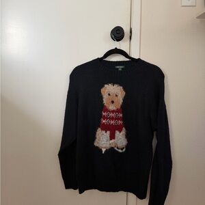 Chaps Black Sweater with Dog Design